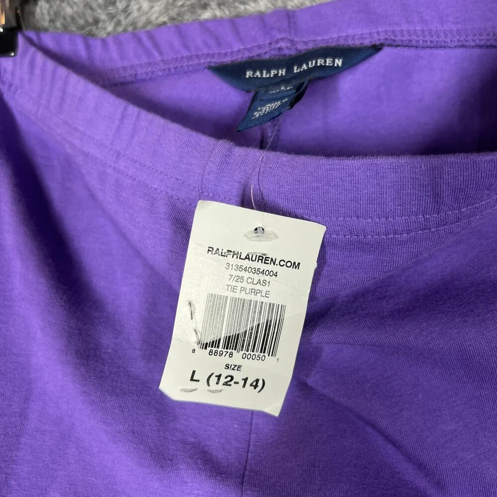 Ralph Lauren Leggings Girls 12-14 Purple Ankle Length Cotton Stretch Pony Logo